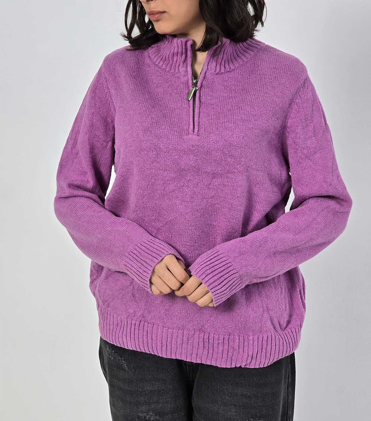 پلیور زنانه یقه‌نیم‌زیپ – رنگ یاسی